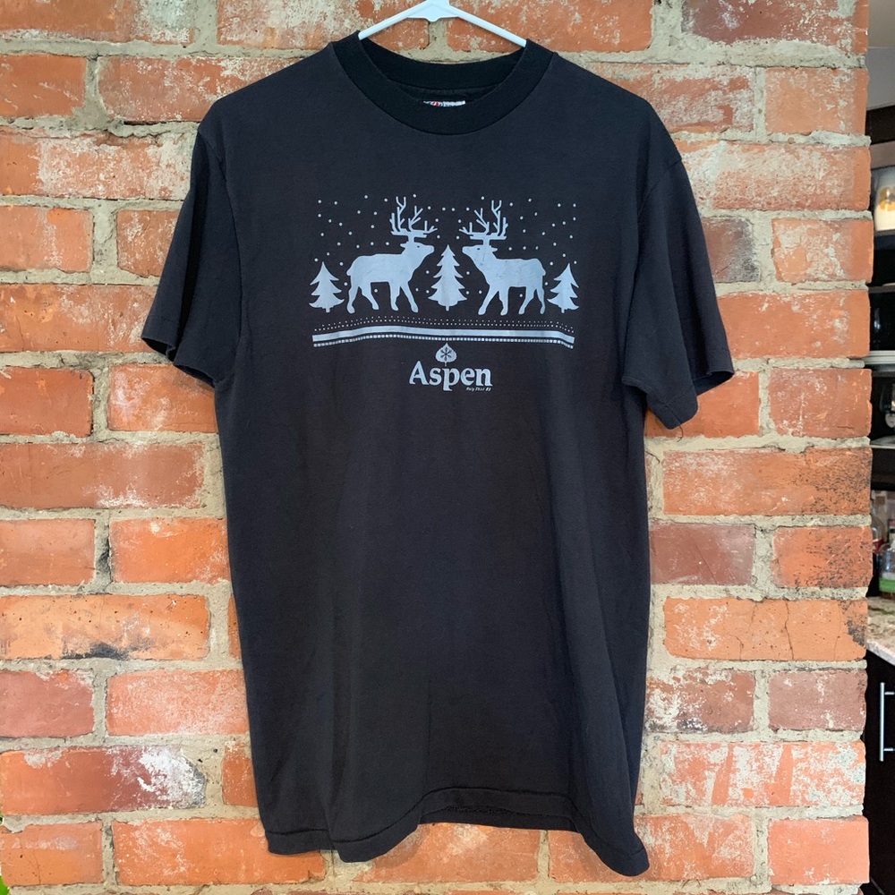 Vintage 80s Aspen Ski Graphic T Made In USA Size L